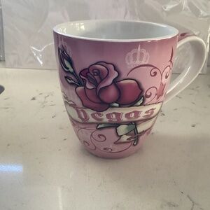 Large ceramic Vegas coffee mug holds 17oz.